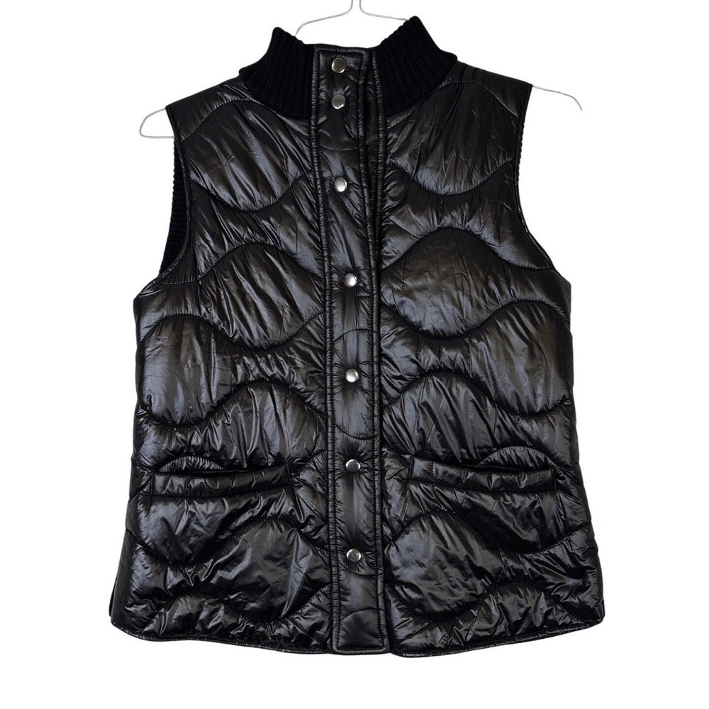 Peace of Cloth Black Quilted Puffer Ribbed Knit Mixed Media Vest KSH2201 Medium